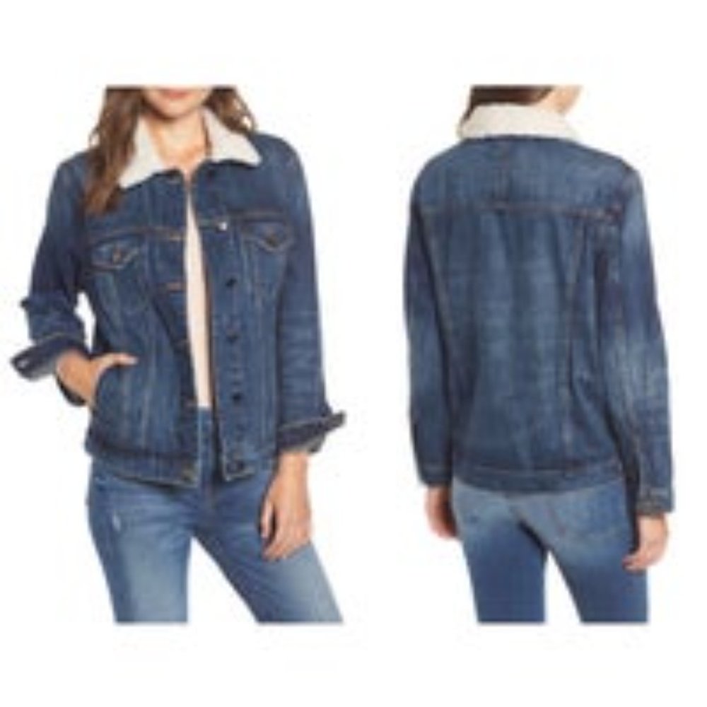 Good American NWOT Sherpa Boyfriend Denim Jacket